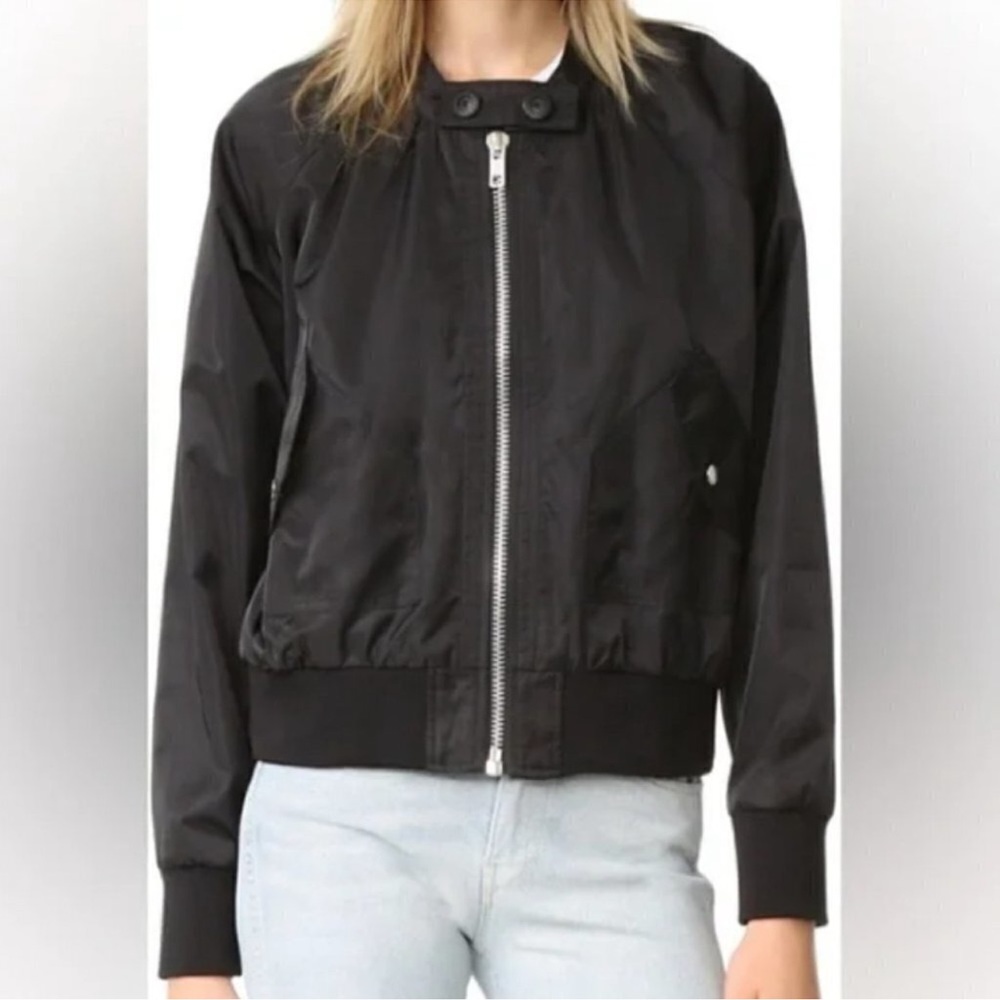 FREE PEOPLE Black Midnight Satin Full Zip Oversized Bomber Jacket L - Picture 4 of 16